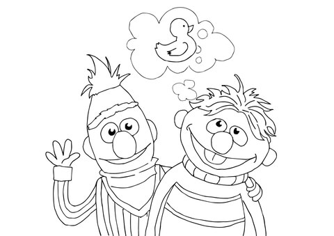 Bert, Ernie And Rubber Duckie Coloring Page